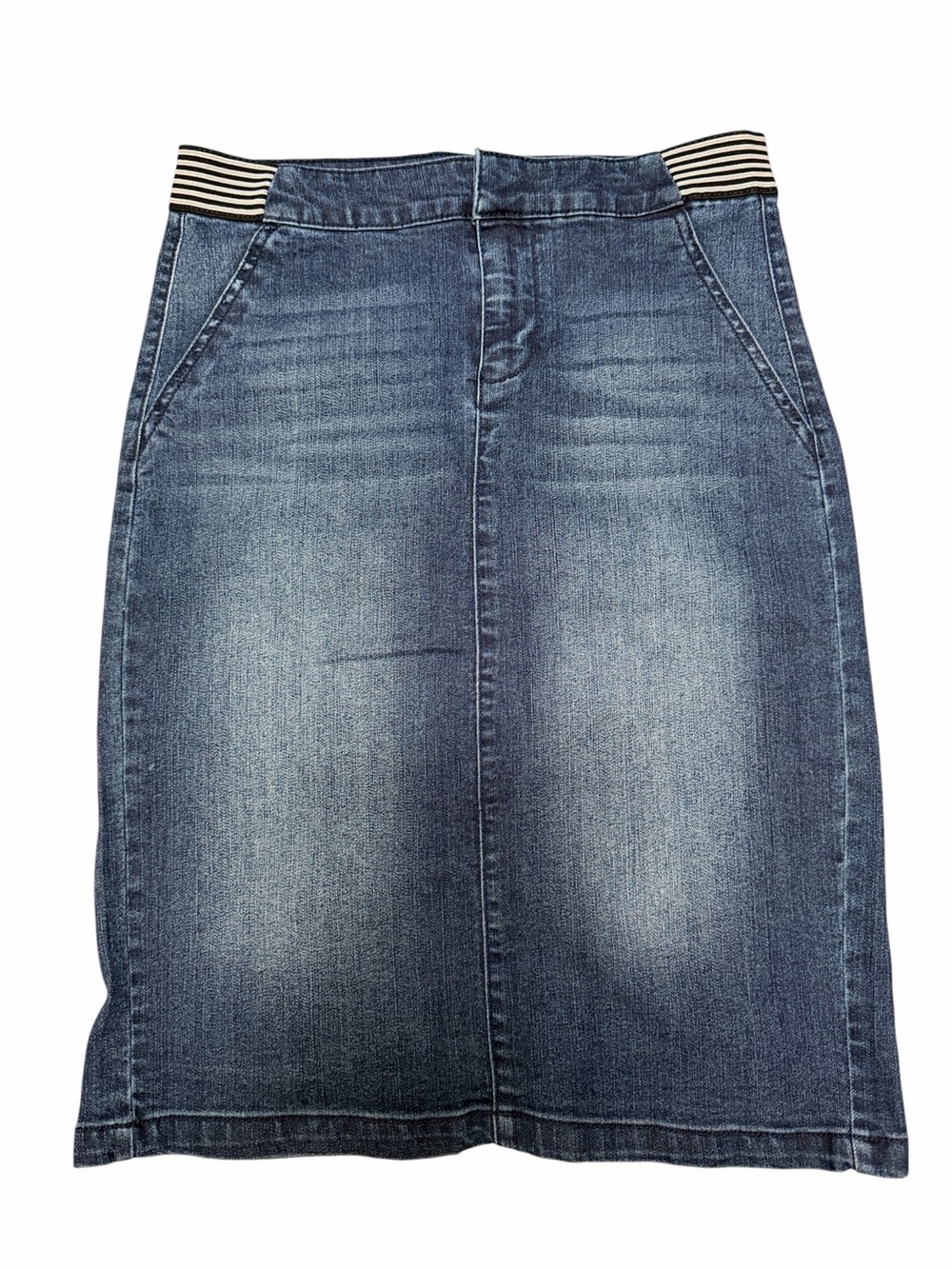 d.jeans Denim Skirt Womens 4 Medium Wash Knee Length Stretch Waist Back Slit
